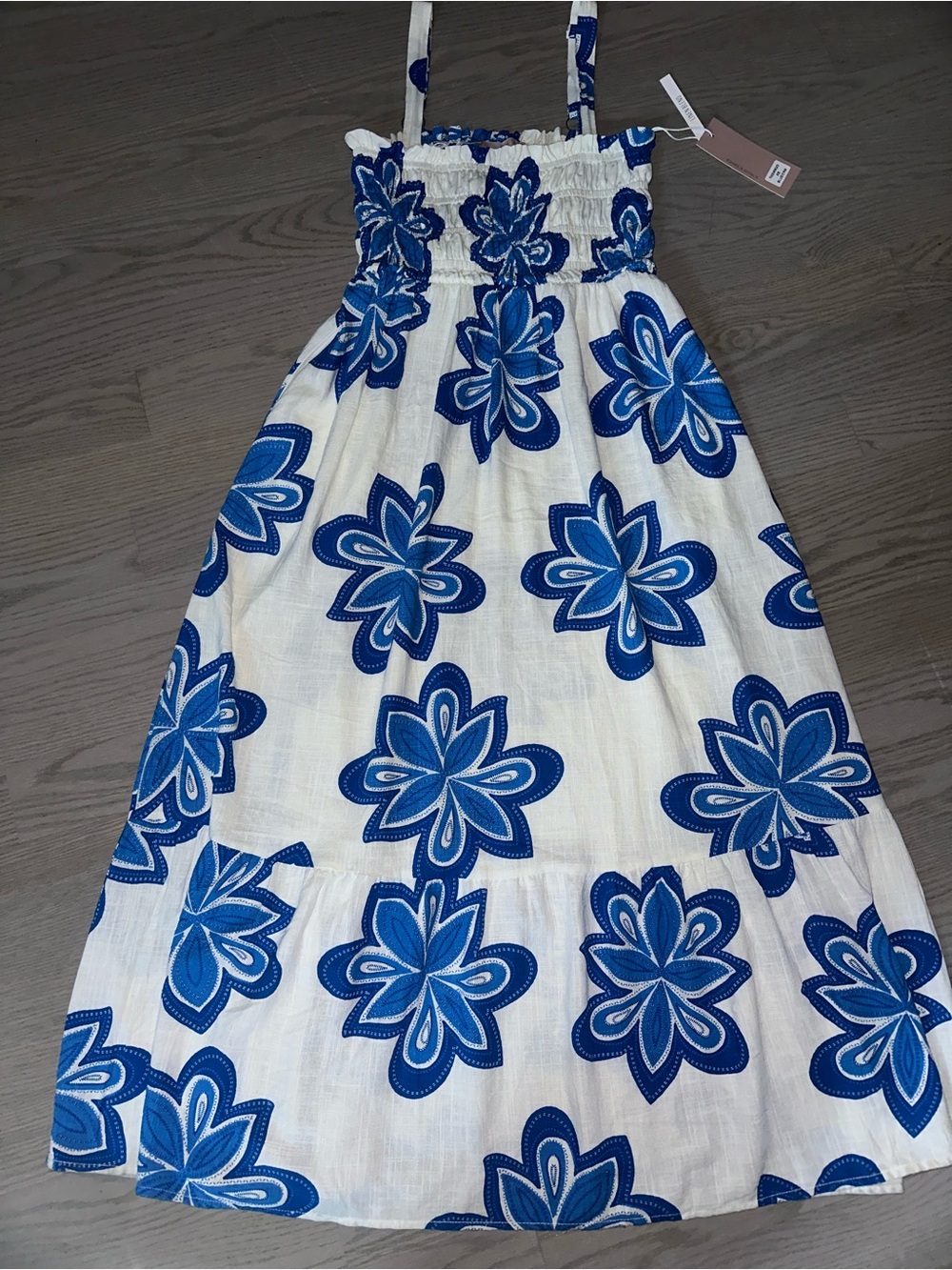 White Closet Blue Floral Maxi Sundress with Smocked Bodice